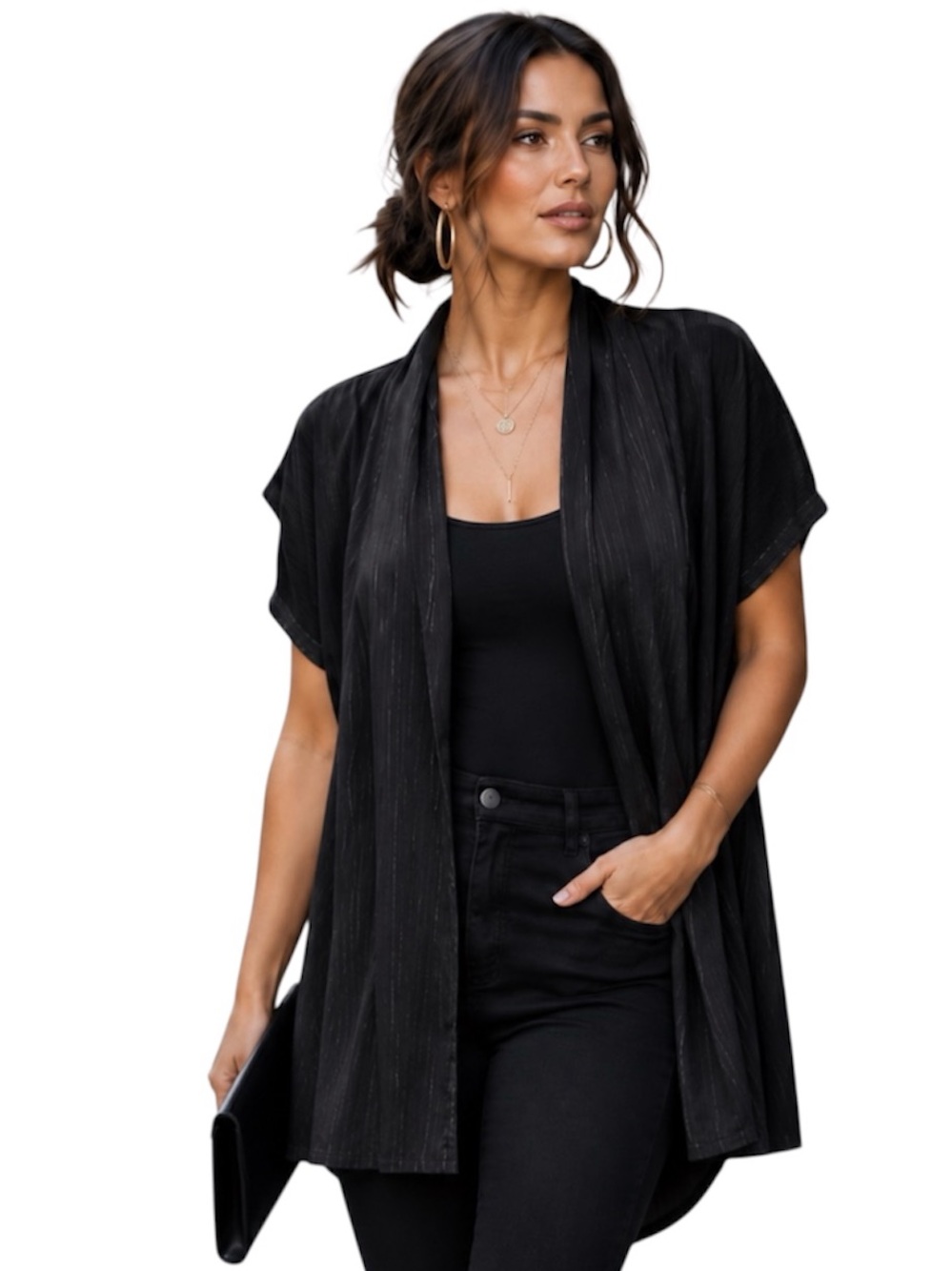 Dots Elegant Black Short Sleeve Cardigan